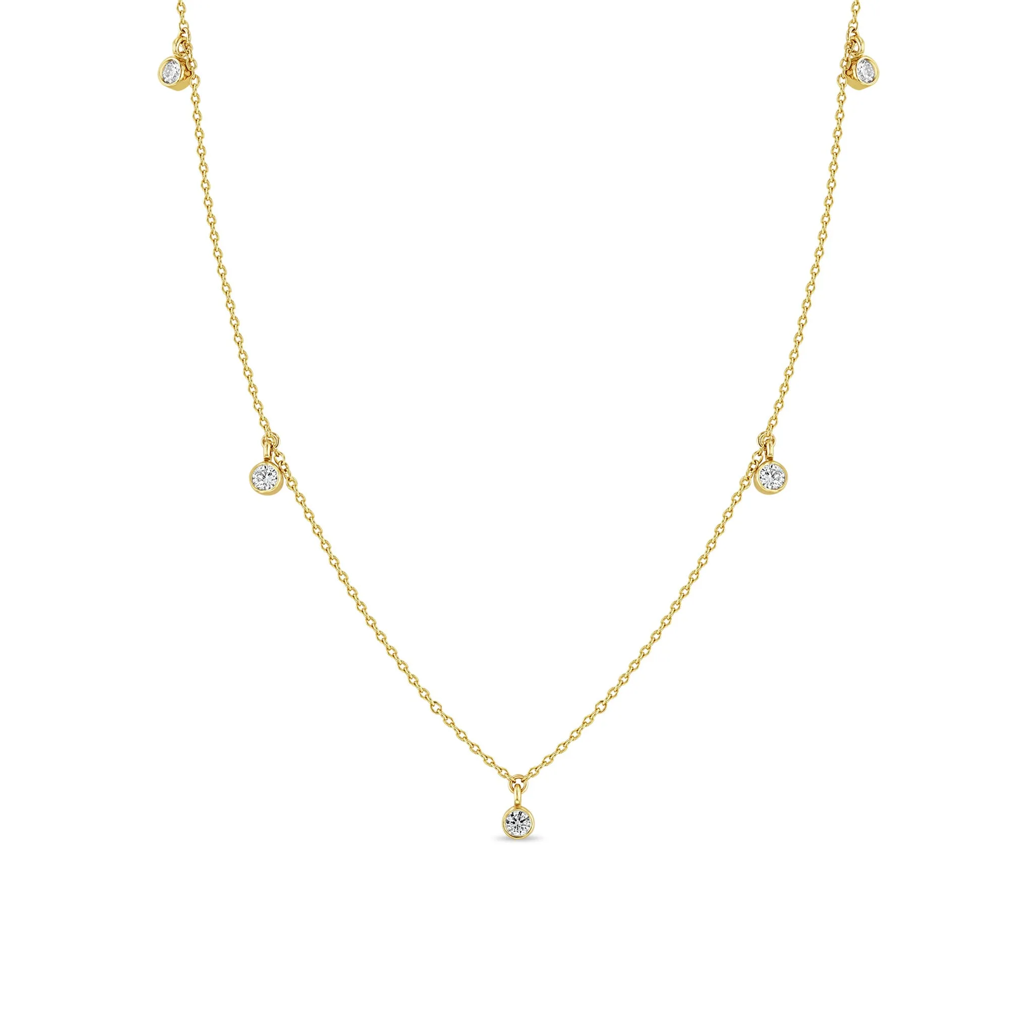 14k 5 Dangling Diamond Bezel Necklace