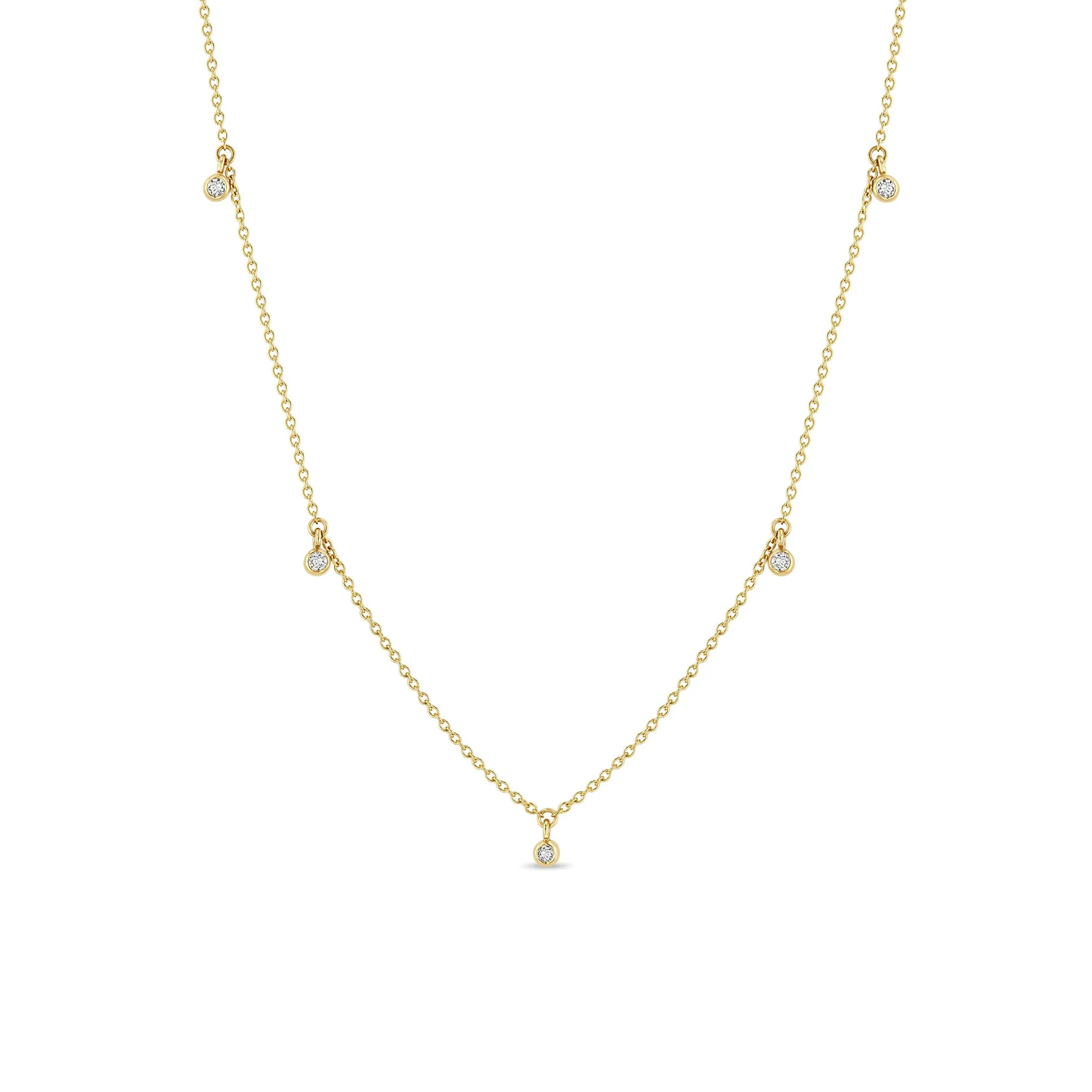 14k 5 Dangling Diamond Bezel Necklace