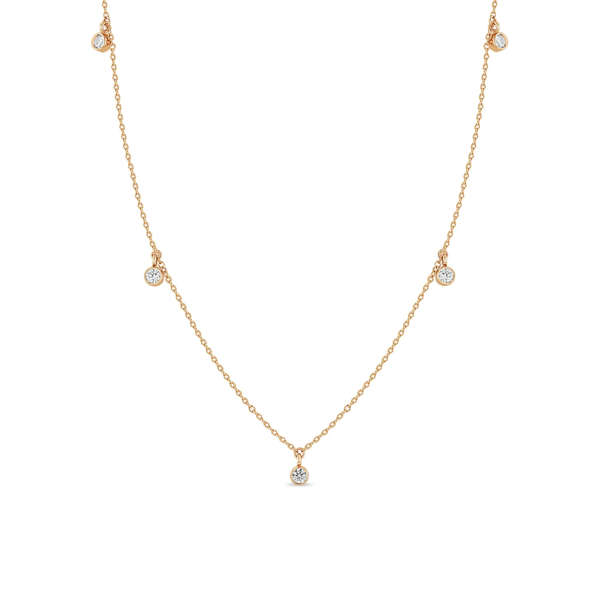 14k 5 Dangling Diamond Bezel Necklace