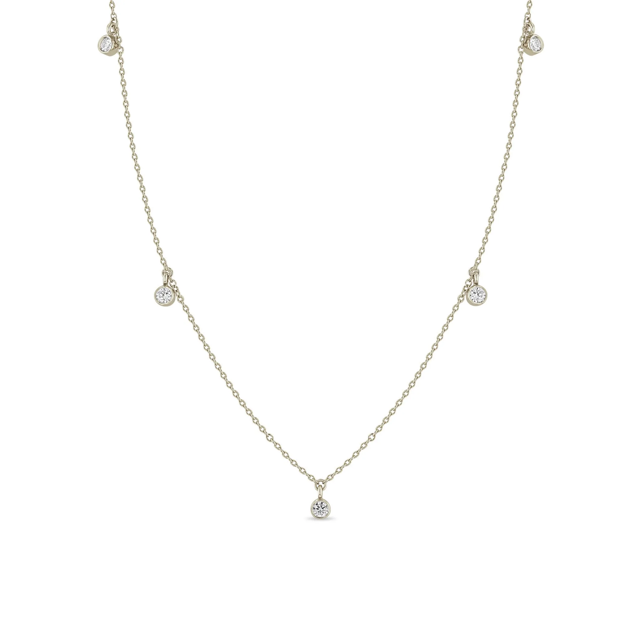 14k 5 Dangling Diamond Bezel Necklace