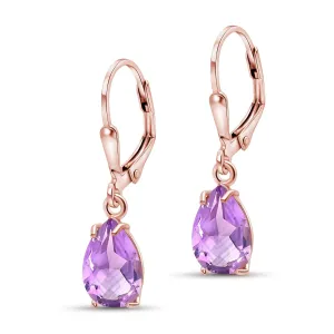14K Rose Gold Plated Amethyst Leverback Earrings - Drop Earrings for Women - February Birthstone, Handmade 7x10 mm Teardrop Gemstone Vintage Jewelry - Trendy and Classic Elegant Gift for Women
