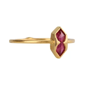 22K Gold Natural Ruby Shield Ring