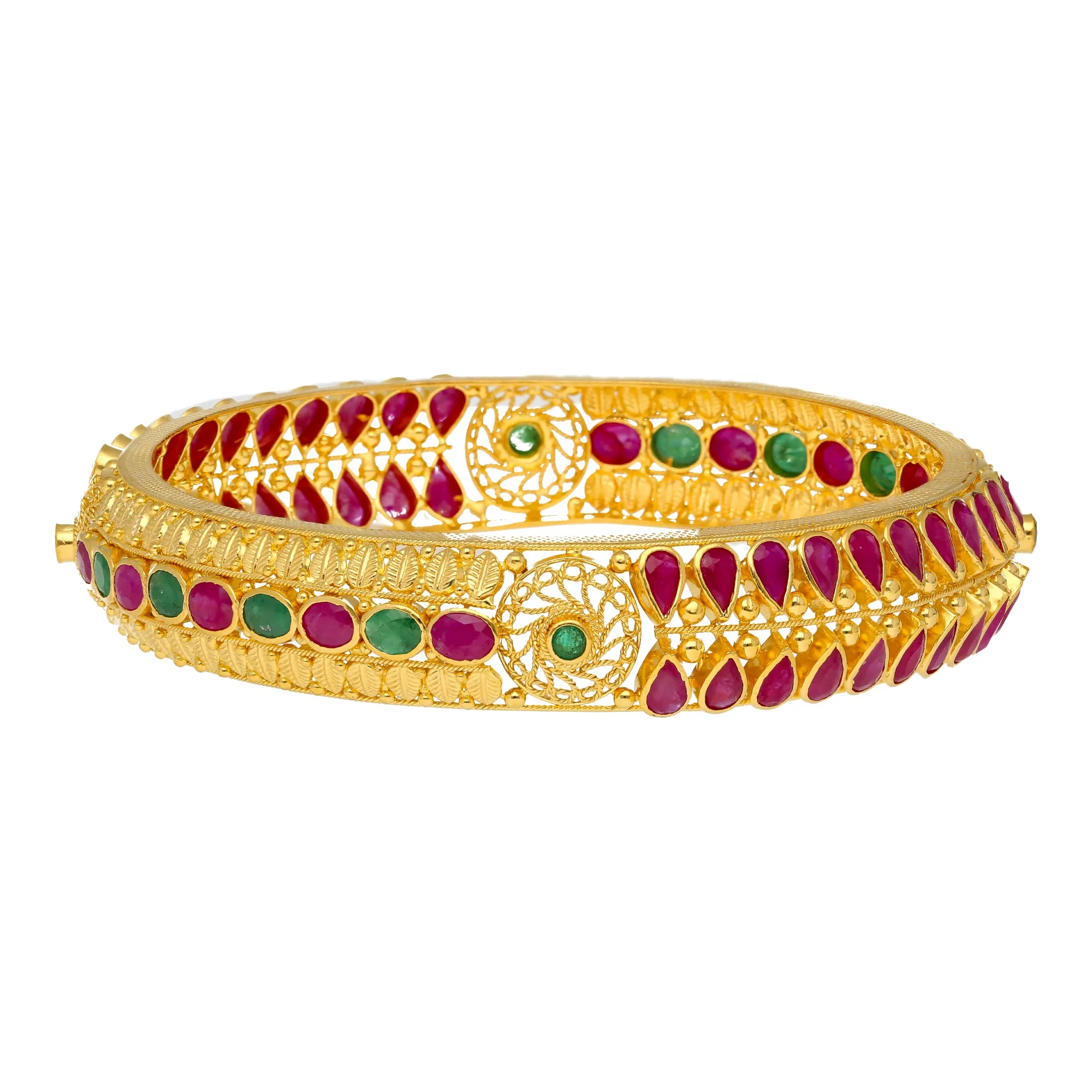 22K Yellow Gold & Gemstone Bangle Set (58.1 grams)