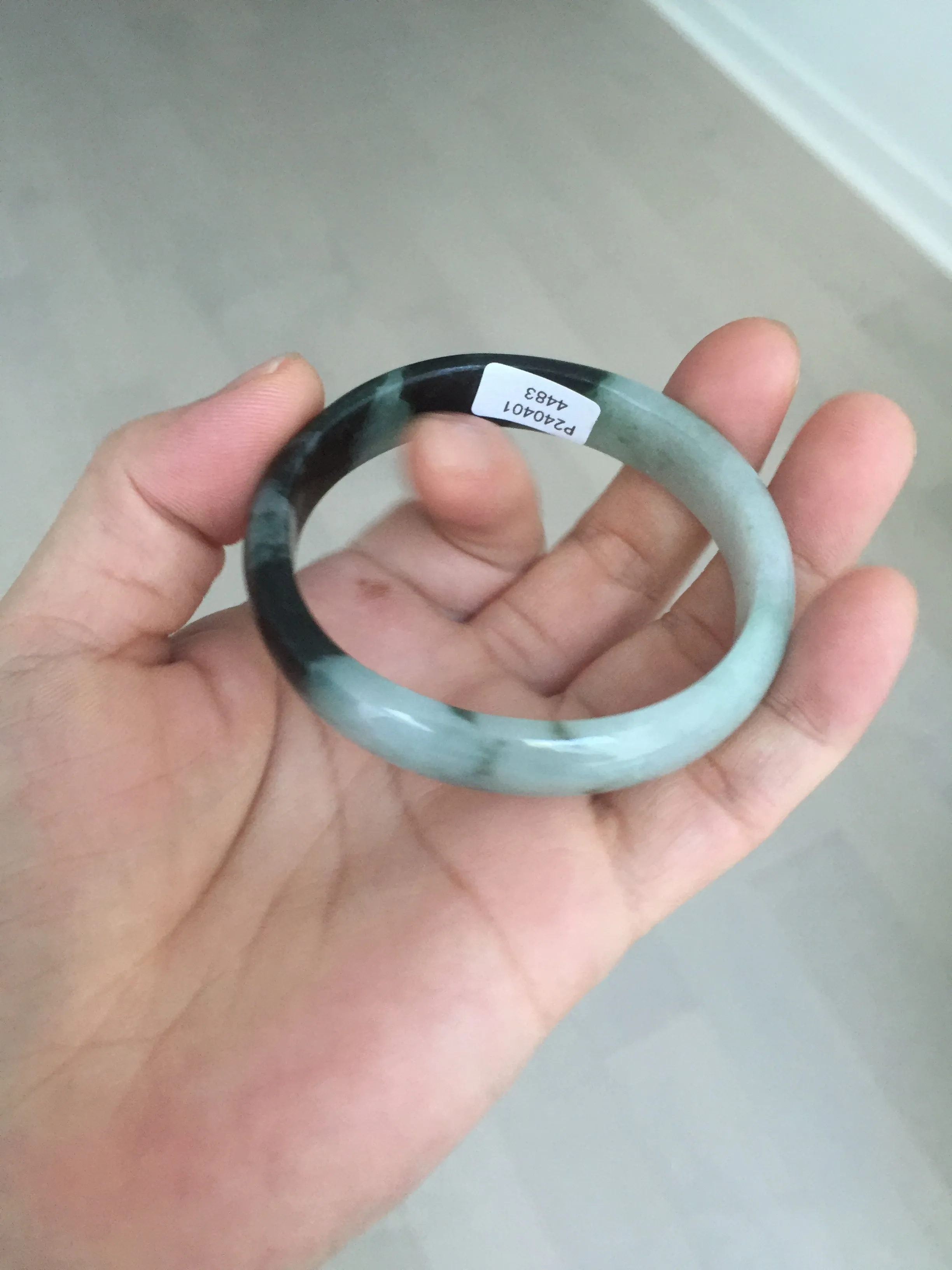 47mm Certified Type A 100% Natural dark green Jadeite Jade oval bangle AH93-4483