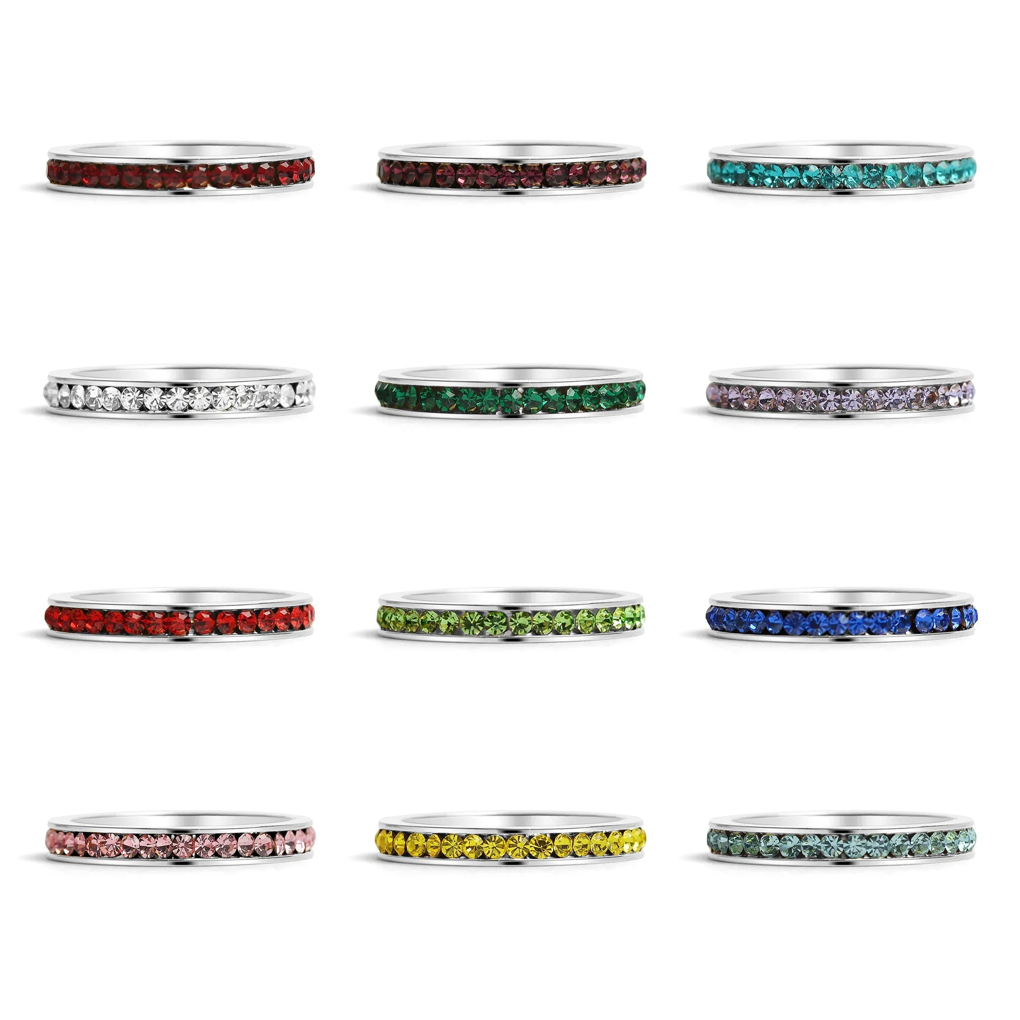75 pc Stainless Steel Birthstone Eternity Ring Set & Display / BND0012