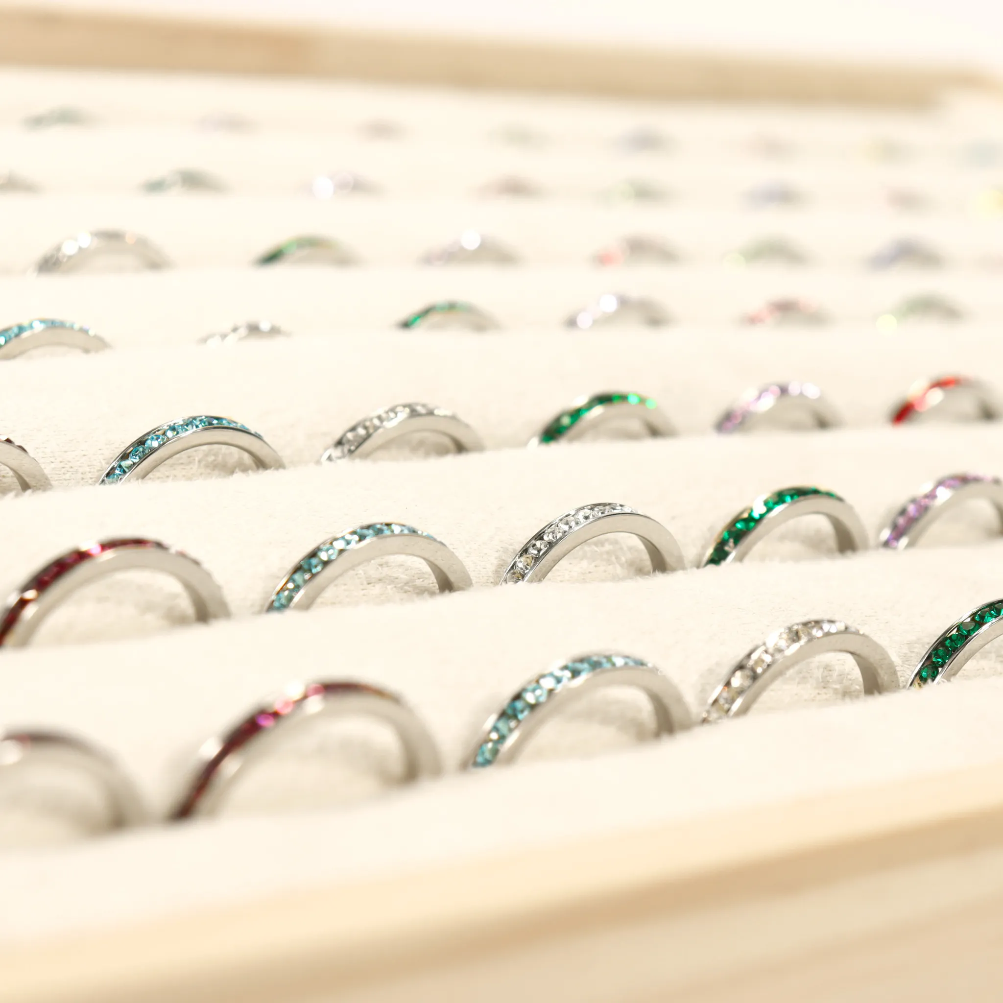 75 pc Stainless Steel Birthstone Eternity Ring Set & Display / BND0012