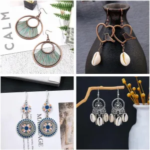8 Pairs Bohemian Earrings for Women Vintage Boho Dangle Drop Earrings Geometric Teardrop Earring Retro Metal Hollow Hoop Earrings Ethnic Style Jewelry Earrings Set