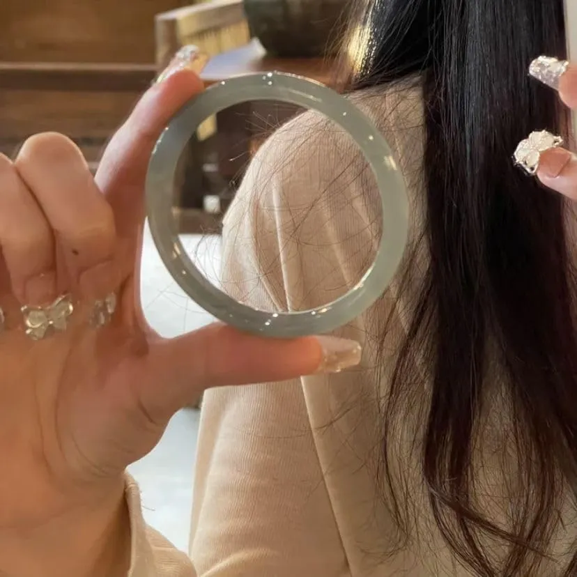 8mm Natural Jade Bangle Bracelet for Women Retro Elegance Jade Bangle Bracelet Good Luck Bangle Bracelet Mother's Day s Jewelry Gifts Natural Round Jade Bangle Bracelet for Women