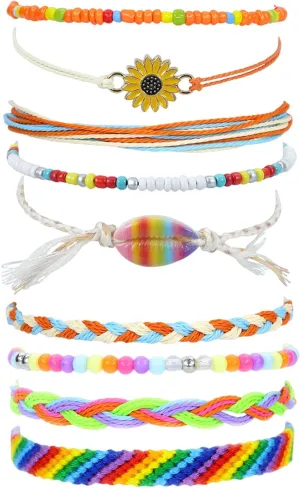 9Pcs Surfer Wave Bracelets Summer Beach Bracelets for Women Adjustable Waterproof Handmade Bracelets Braided String Bracelets Friendship Bracelets Boho Wave Anklet Bracelets for Women