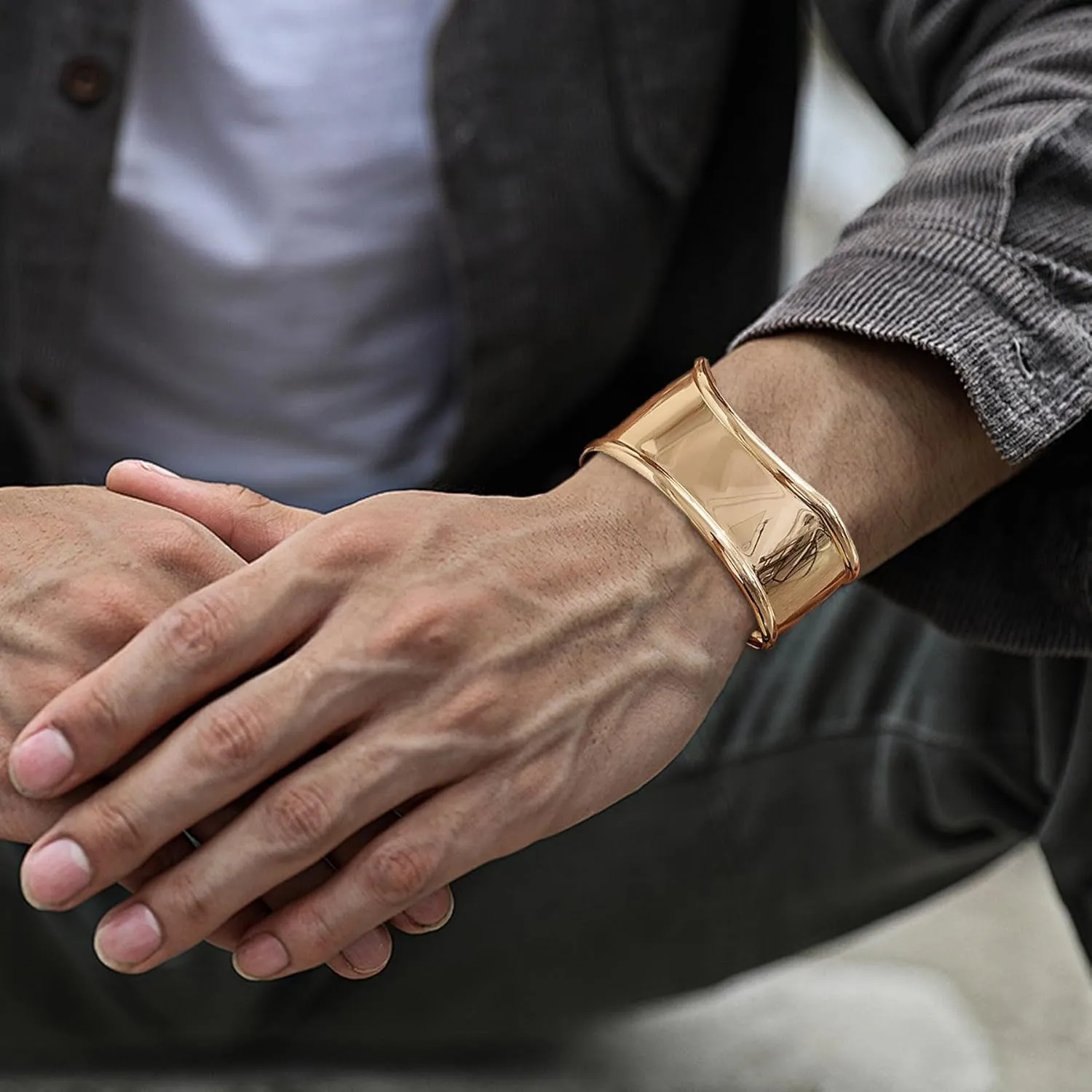 ABJFJE Fashion Adjustable Wide Chunky Gold Cuff Bracelets for Men Exaggerated Geometry Metal Punk Wrist Wrap Bangles Bracelet for Men Women Jewelry Gift Gold Silver