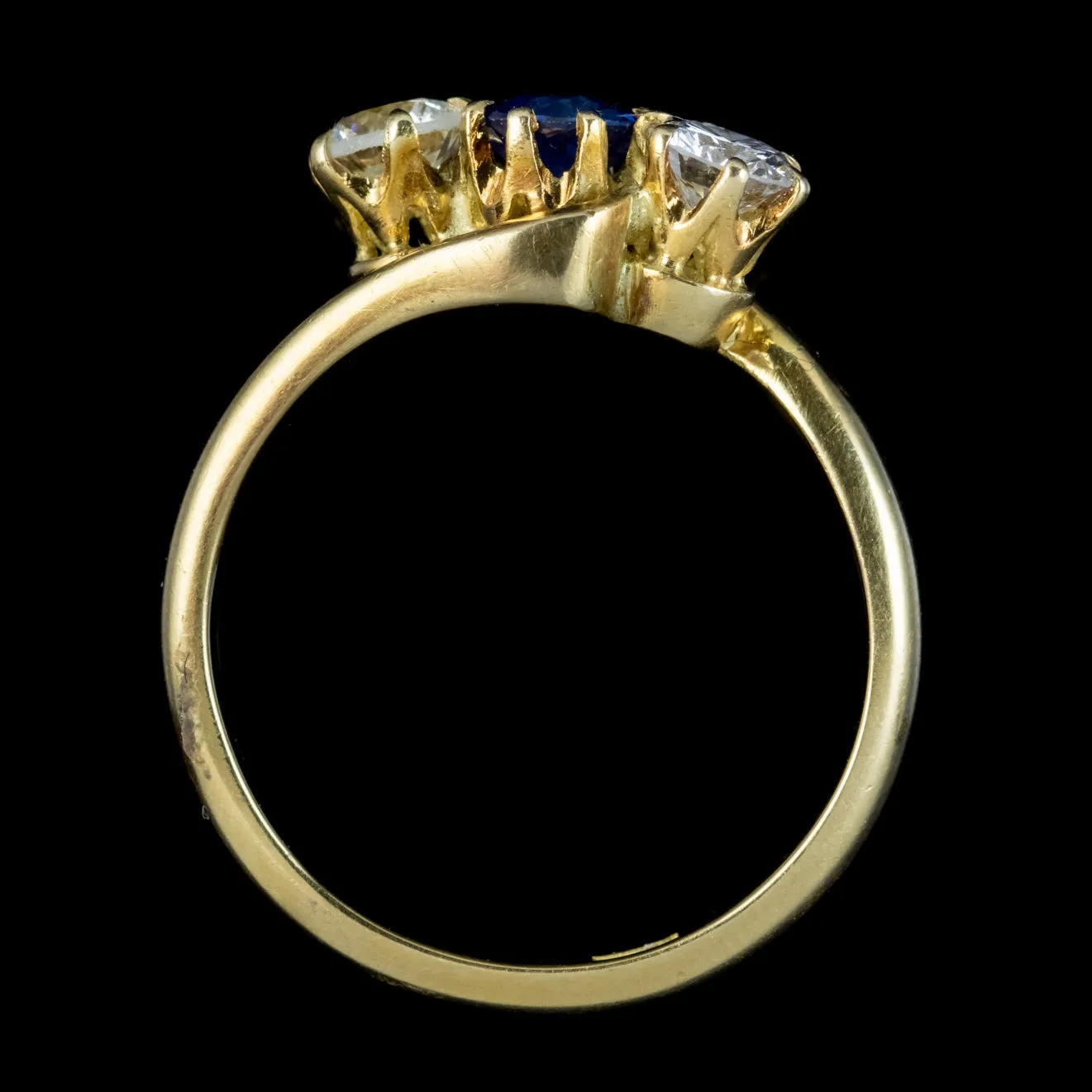 Antique Edwardian Sapphire Diamond Trilogy Twist Ring 18ct Gold Circa 1905