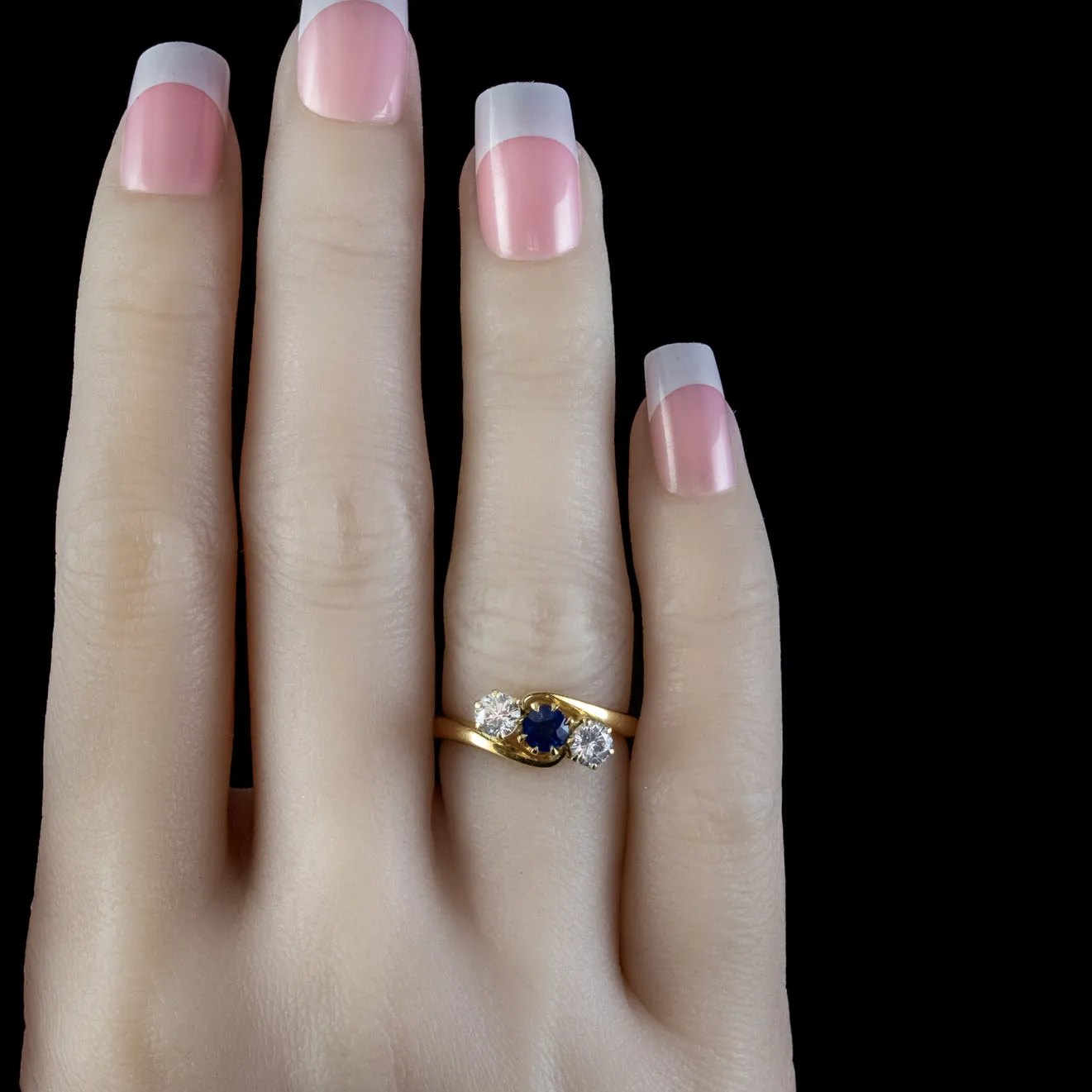 Antique Edwardian Sapphire Diamond Trilogy Twist Ring 18ct Gold Circa 1905