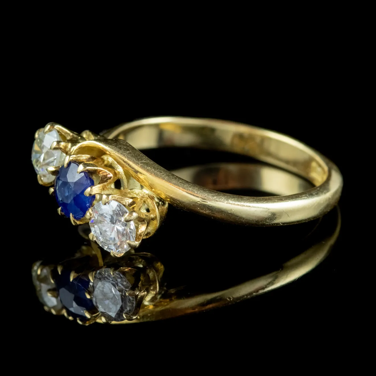 Antique Edwardian Sapphire Diamond Trilogy Twist Ring 18ct Gold Circa 1905