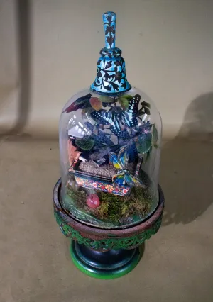 Asian Domed Lepidoptera Dream  Diorama Landscape with  Butterflies on a Jade Tree