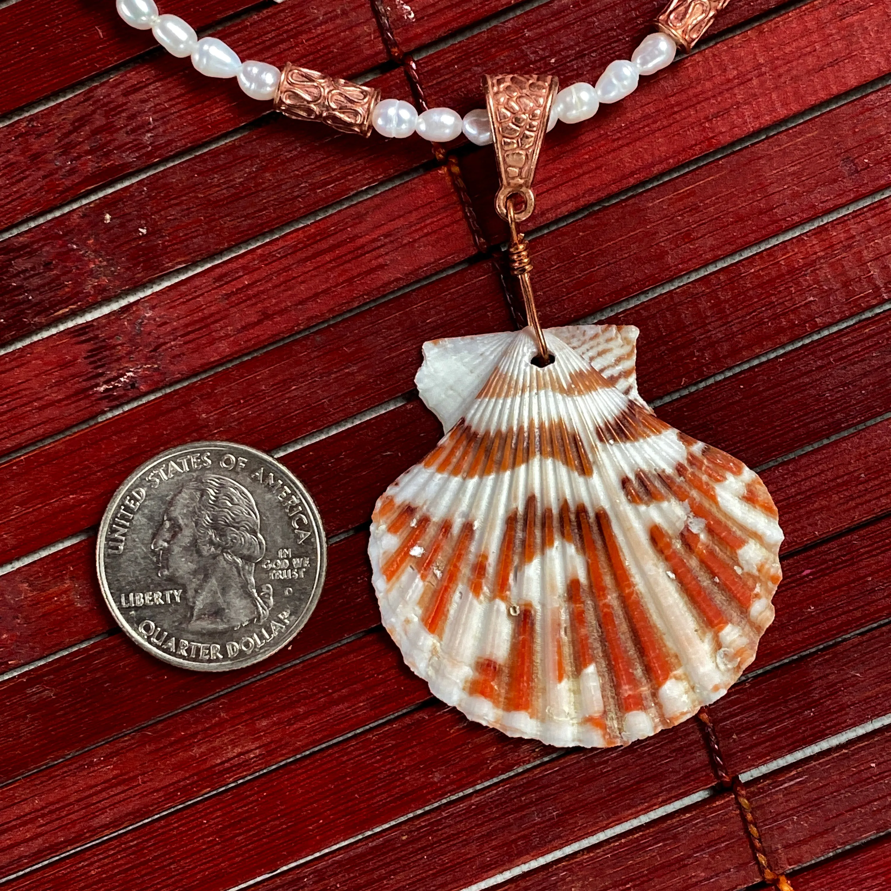 Elegant Beaded Pearl Necklace with Unique Shell Pendant