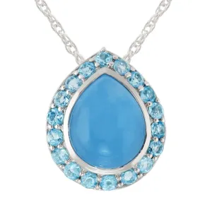 Blau Jade 3.35ct & Topas 0.64ct Sterlingsilber Birnenform Anhänger mit Kette