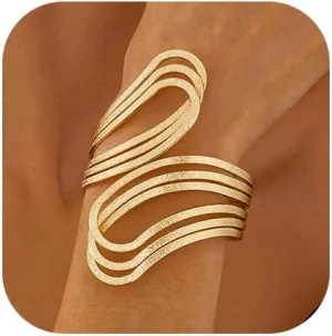 Chunky Cuff Bracelets for Women Wide Gold/Silver Arm Cuffs Bangle Hollow Out Adjustable Bracelets Punk Vintage Jewelry