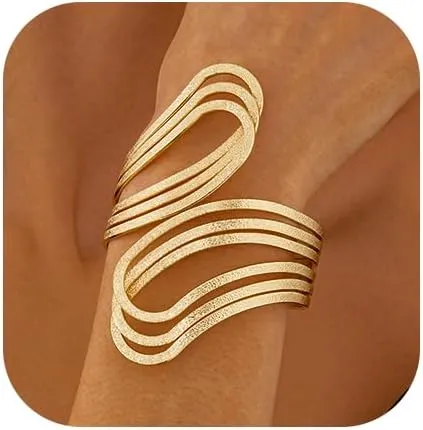 Chunky Cuff Bracelets for Women Wide Gold/Silver Arm Cuffs Bangle Hollow Out Adjustable Bracelets Punk Vintage Jewelry