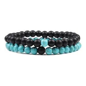 Couple Bead Bracelets Aquamarine