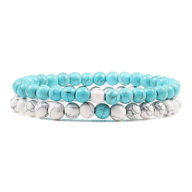 Couple Bead Bracelets Aquamarine