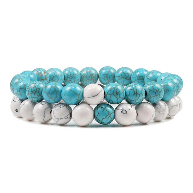 Couple Bead Bracelets Aquamarine