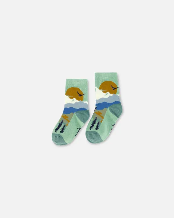 Deux Par Deux Boys Landscape Socks  G20YBS  Jadeite