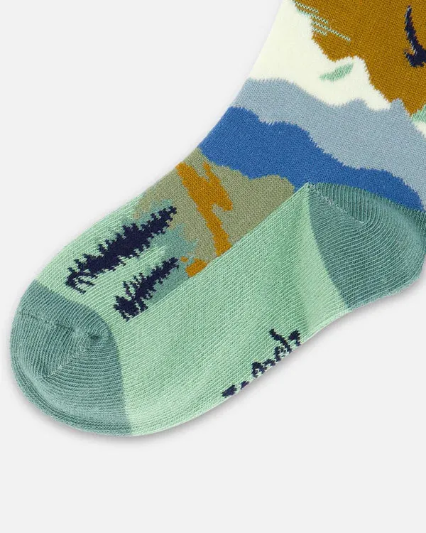 Deux Par Deux Boys Landscape Socks  G20YBS  Jadeite
