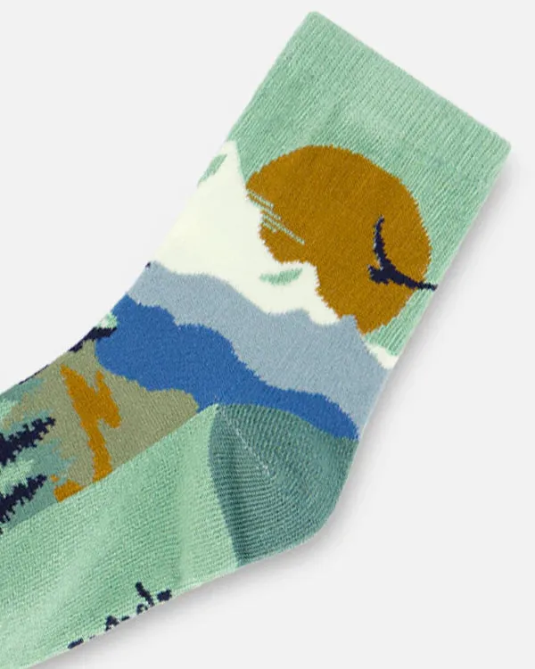 Deux Par Deux Boys Landscape Socks  G20YBS  Jadeite