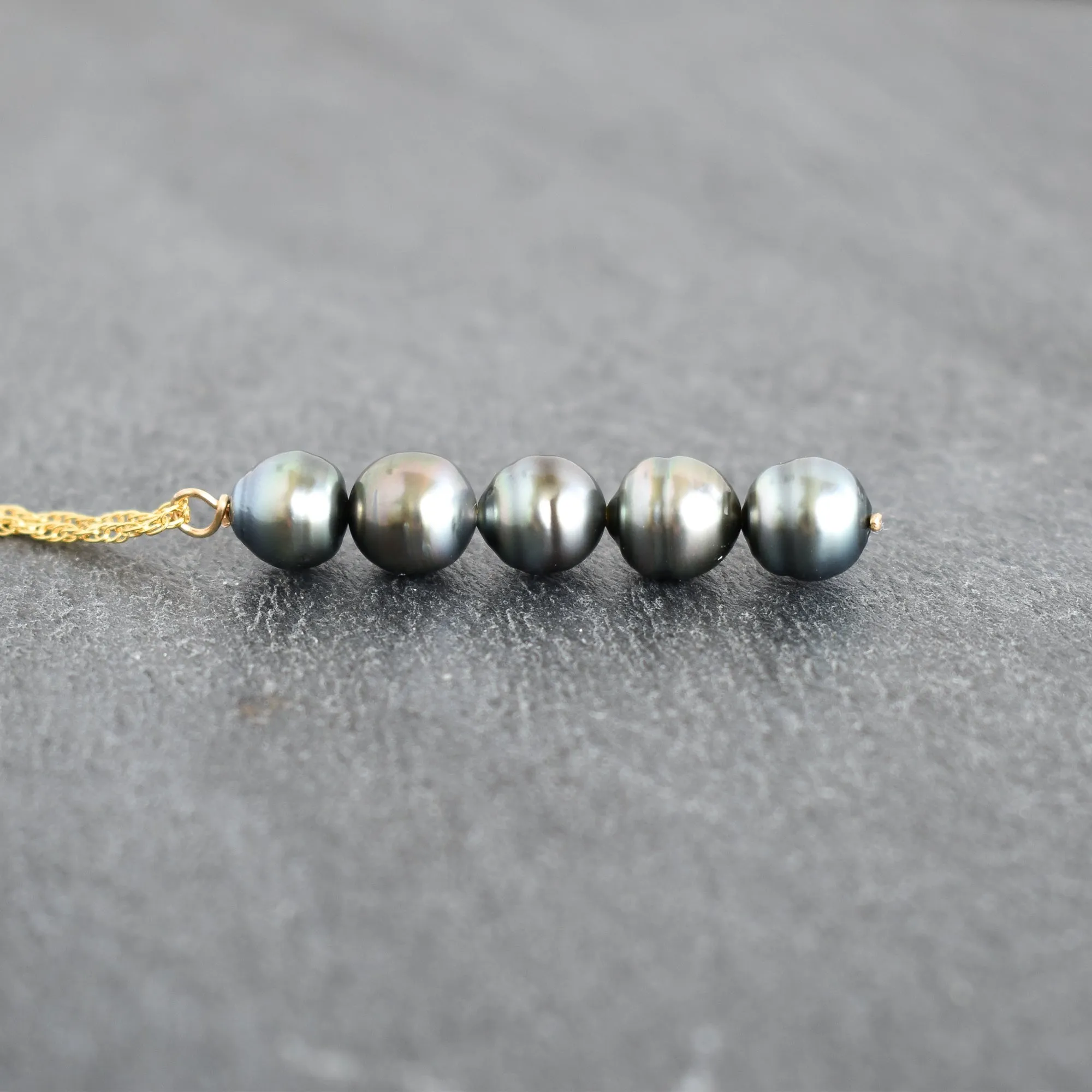 Five Tahitian Pearl Vertical Pendant Necklace