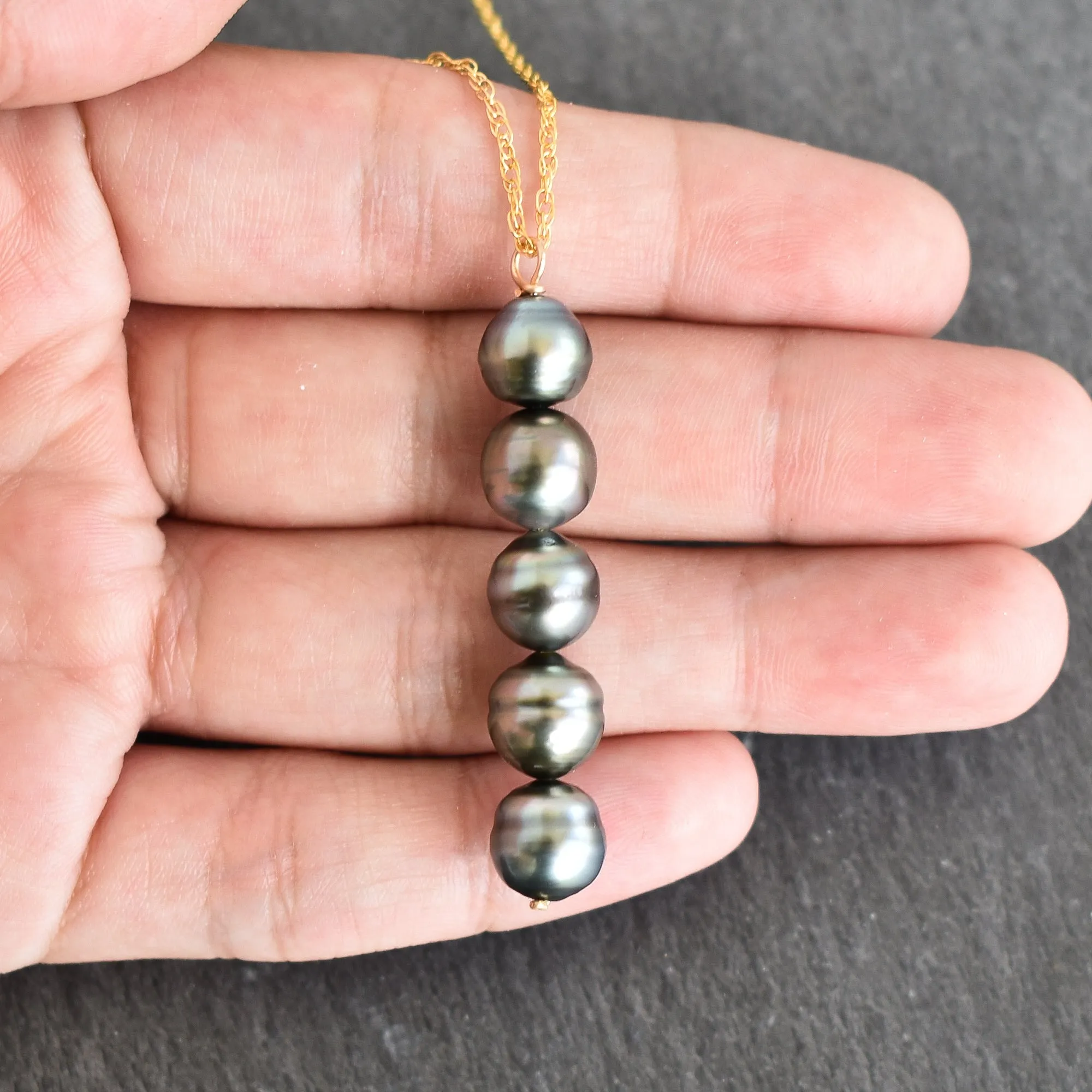 Five Tahitian Pearl Vertical Pendant Necklace