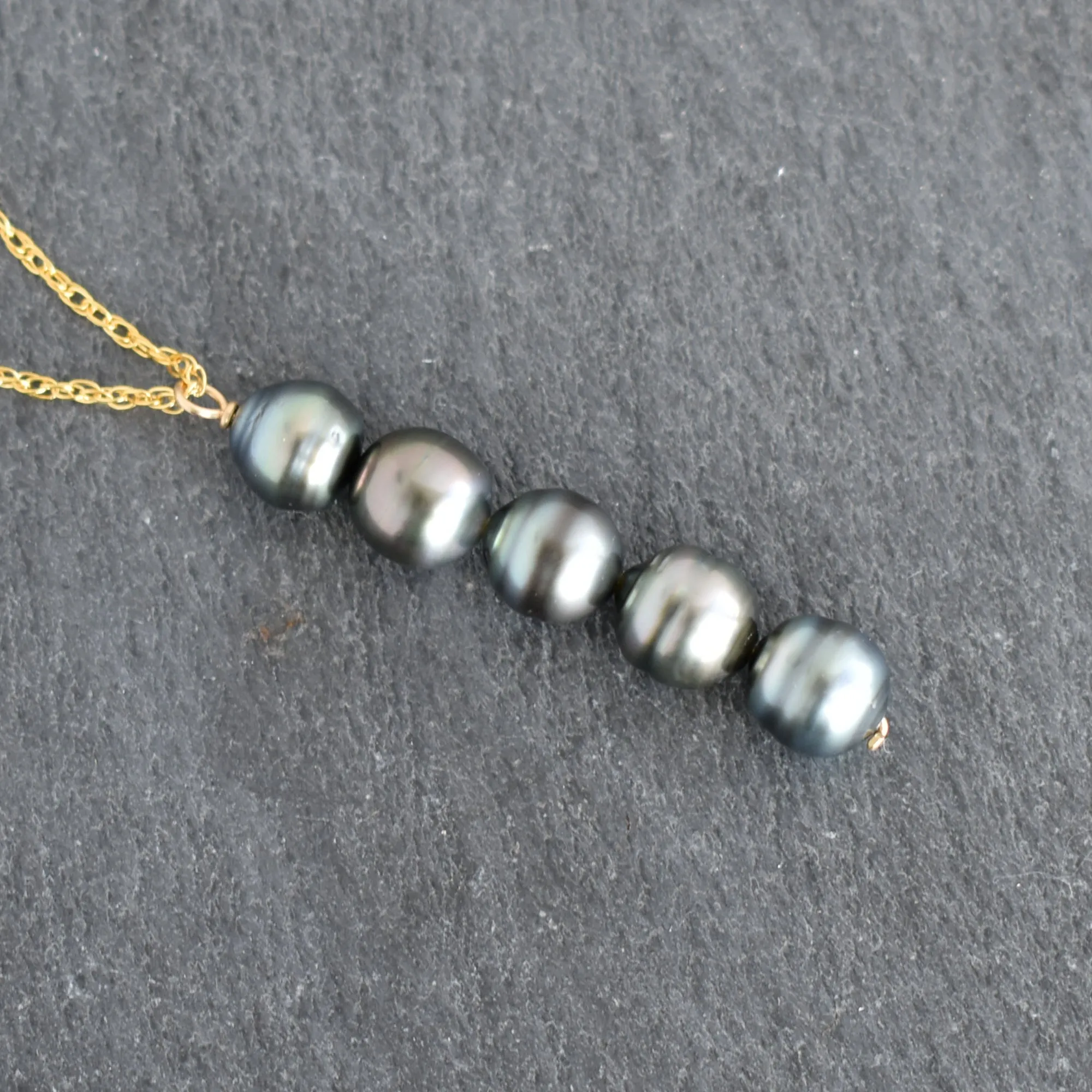 Five Tahitian Pearl Vertical Pendant Necklace