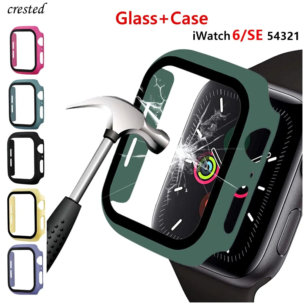 Glass Cover For Apple Watch case 44mm 40mm 42mm 38mm iWatch case Accessorie bumper Screen Protector Apple watch serie 3 4 5 6 SE