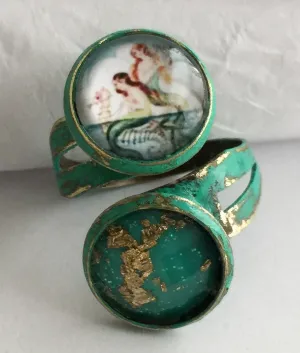 Glass Mermaid Cabochon Adjustable Wrap Ring v1
