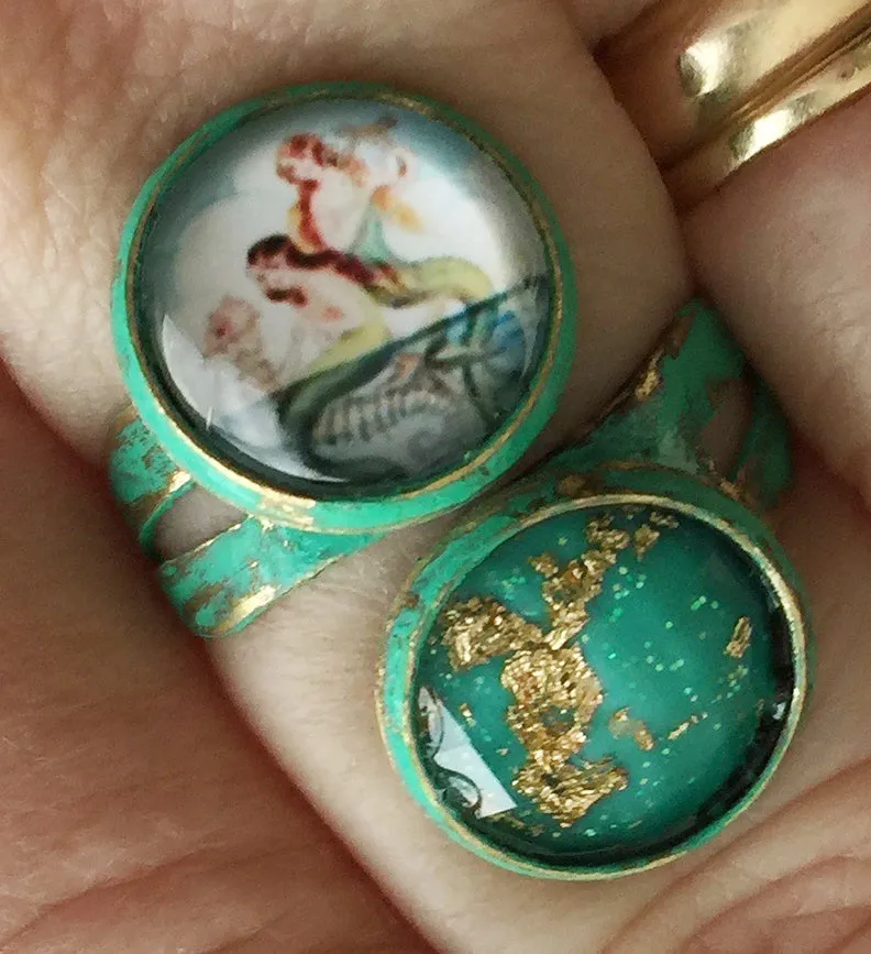 Glass Mermaid Cabochon Adjustable Wrap Ring v1
