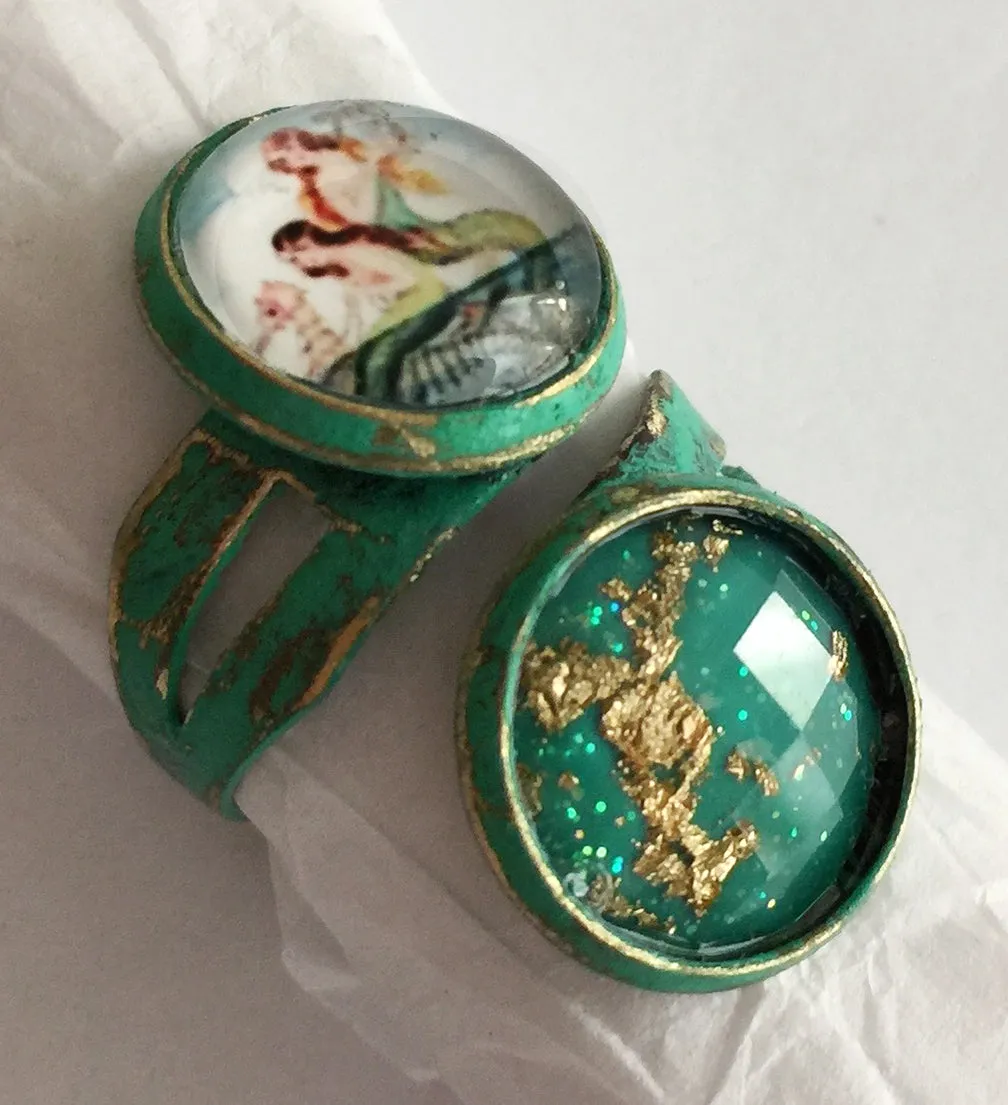 Glass Mermaid Cabochon Adjustable Wrap Ring v1