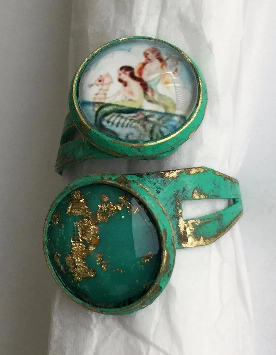 Glass Mermaid Cabochon Adjustable Wrap Ring v1