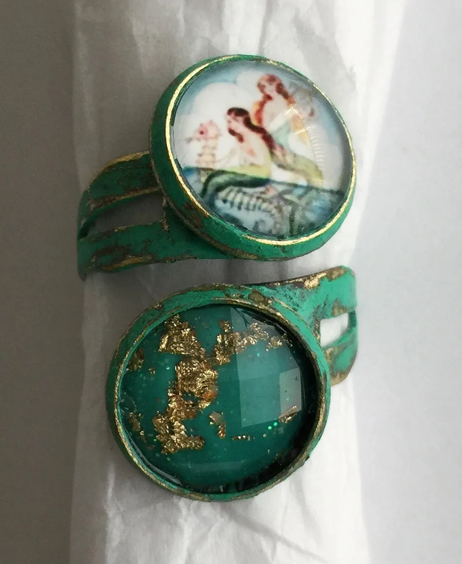 Glass Mermaid Cabochon Adjustable Wrap Ring v1