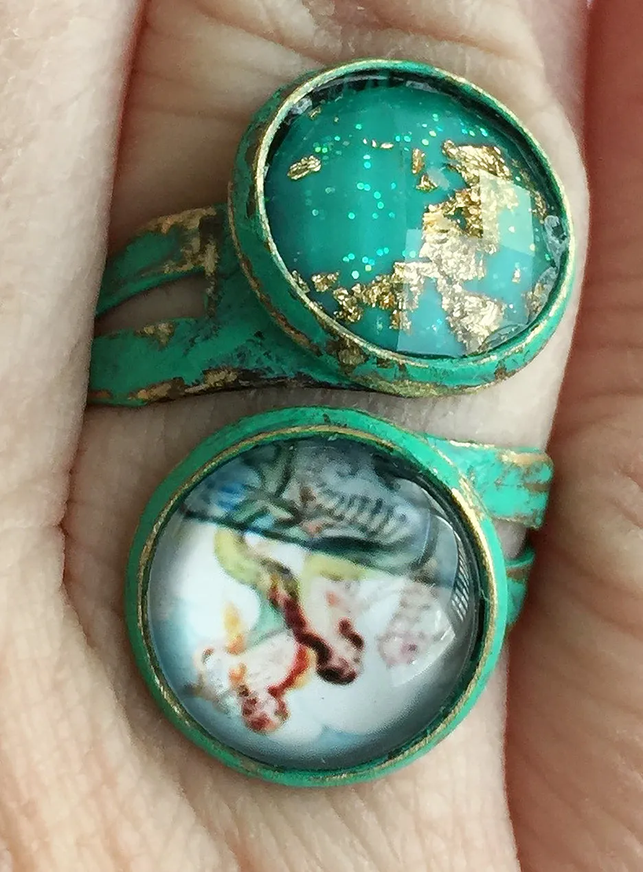 Glass Mermaid Cabochon Adjustable Wrap Ring v1
