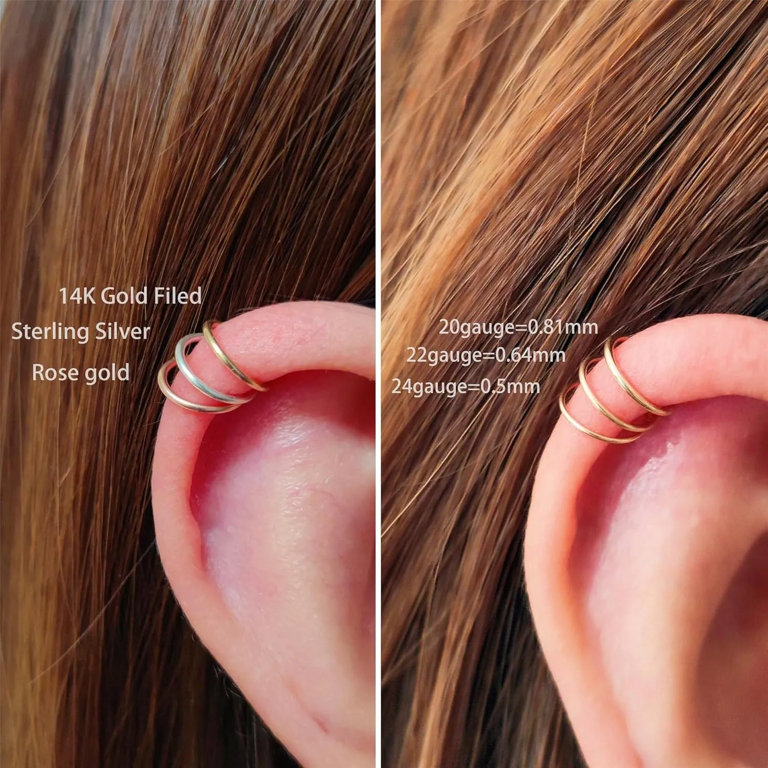 Gold Conch Hoops Earrings for Women, Conch Piercing Jewelry Gold, 14K Gold Filled, 22 Guage, 11mm, 22g