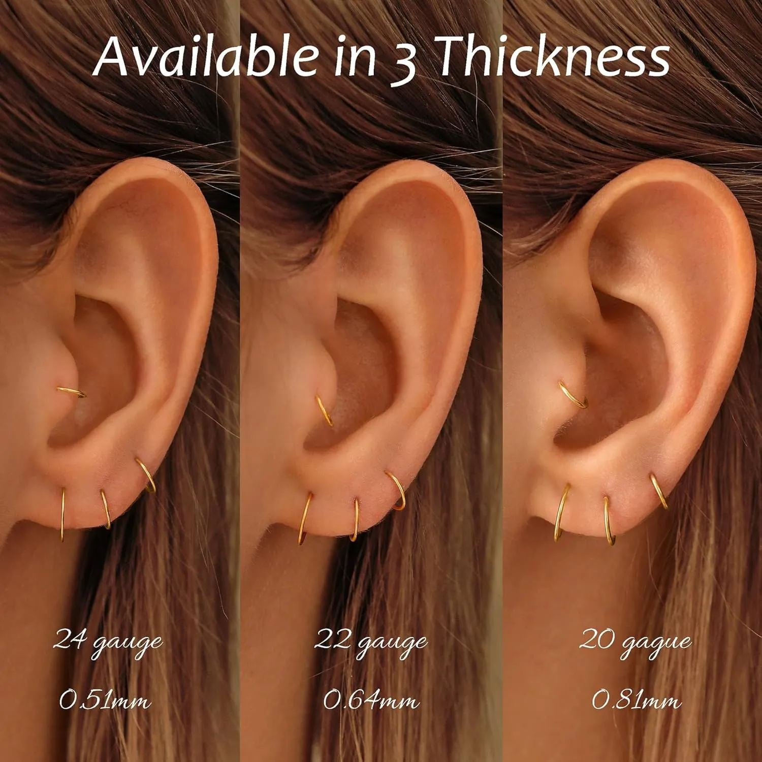 Gold Conch Hoops Earrings for Women, Conch Piercing Jewelry Gold, 14K Gold Filled, 22 Guage, 11mm, 22g