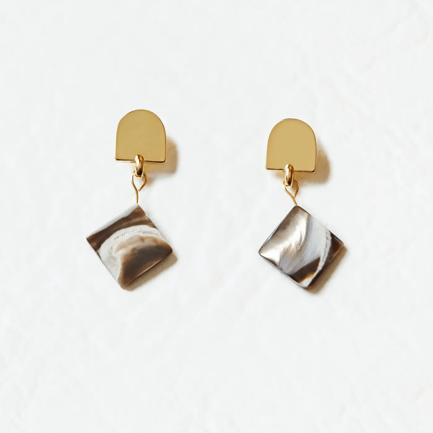 gold dome   mini brown mother-of-pearl earrings