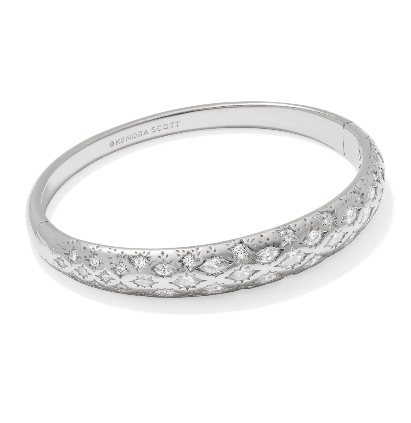 Holland Silver Bangle Bracelet in White Crystal (M/L) | KENDRA SCOTT