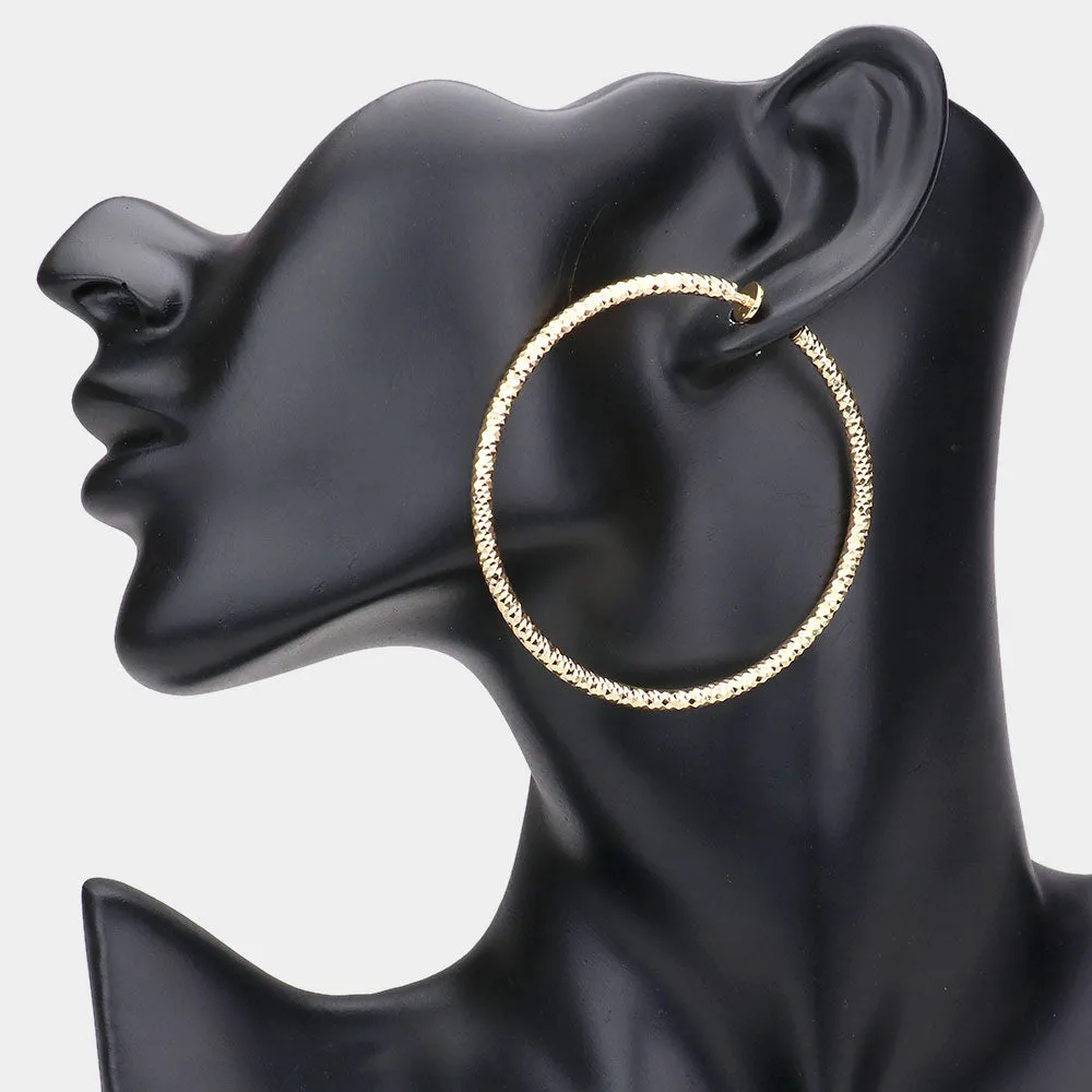 iLLASPARKZ 2.25" Textured Metal Hoop Clip on Earrings