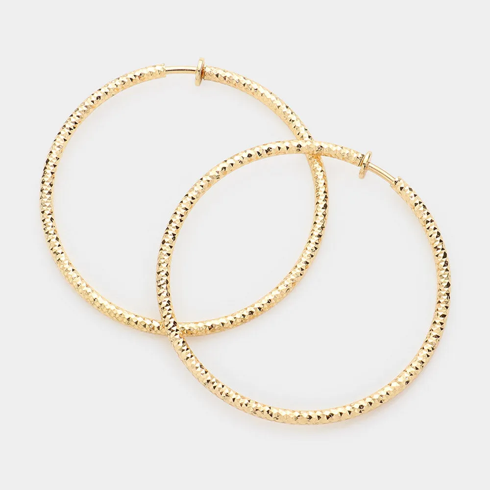 iLLASPARKZ 2.25" Textured Metal Hoop Clip on Earrings