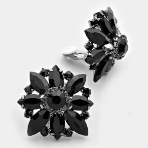 iLLASPARKZ Crystal rhinestone marquise flower clip on earrings
