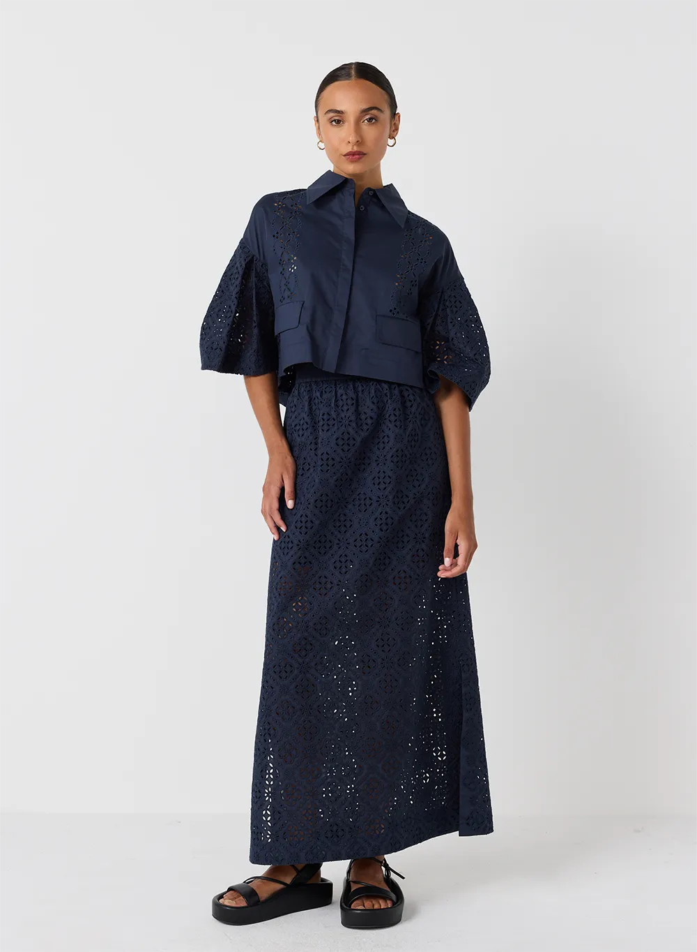 Karine Organic Cotton Broderie Maxi Skirt