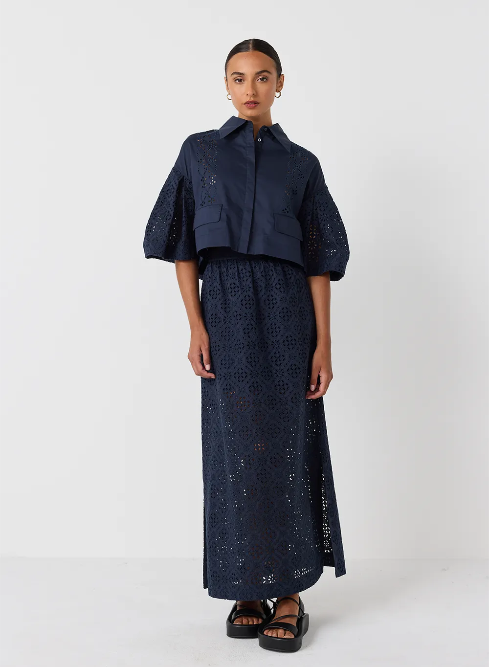 Karine Organic Cotton Broderie Maxi Skirt