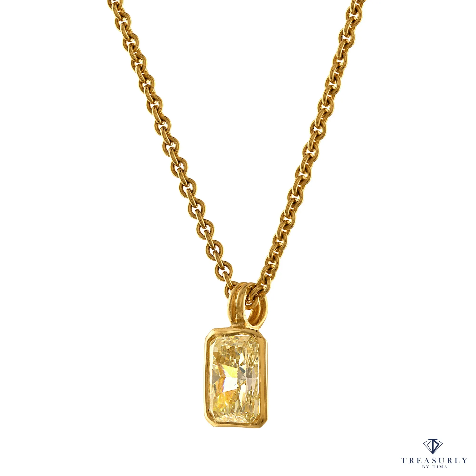 Natural 1.92ct Fancy Yellow Radiant Cut Diamond Solitaire 18K Gold Pendant Necklace