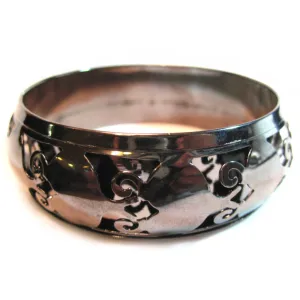 NEW Womens Jewelries Silver Black Dark Gray Grey CARVED METAL Tin Metallic BANGLE BRACELET BRACELETS