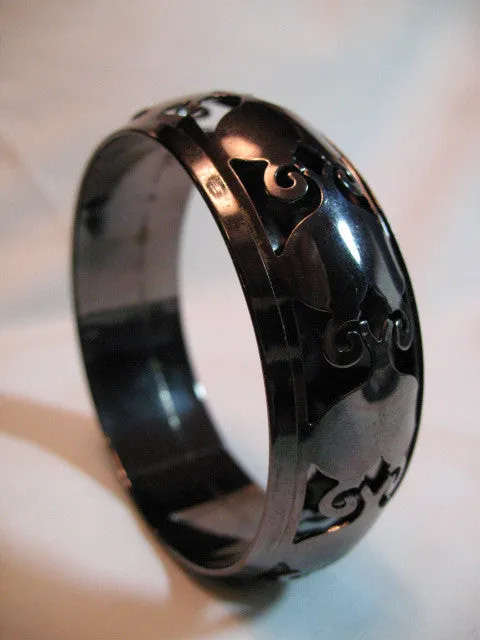 NEW Womens Jewelries Silver Black Dark Gray Grey CARVED METAL Tin Metallic BANGLE BRACELET BRACELETS